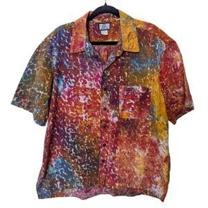 Unique Batik Ryan Mulitcolor Lava Cotton Button Down Shirt XL
